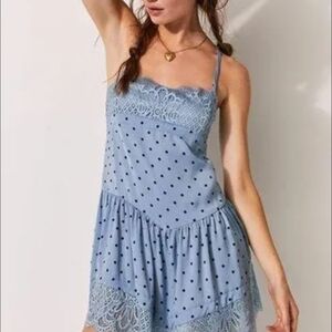 Free People Blue Lace Trim Chemise